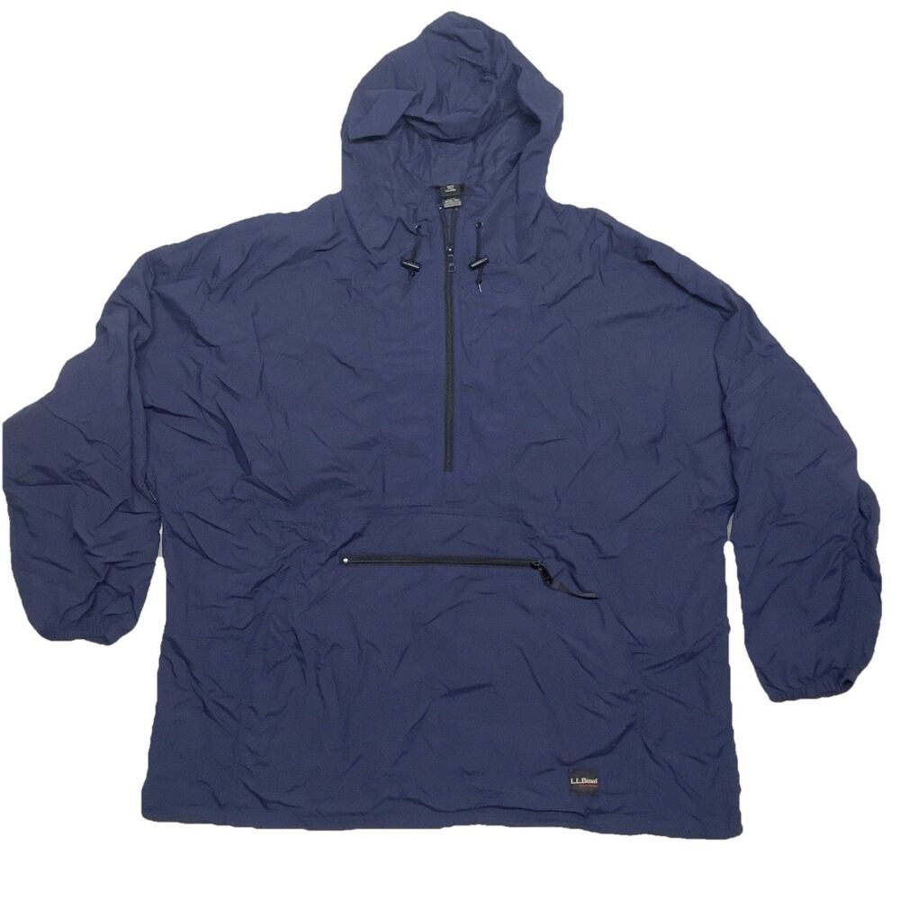LL Bean Mens XXLT | 2XLT Tall Hooded Packable Windbreaker Navy Hidden Hoodie